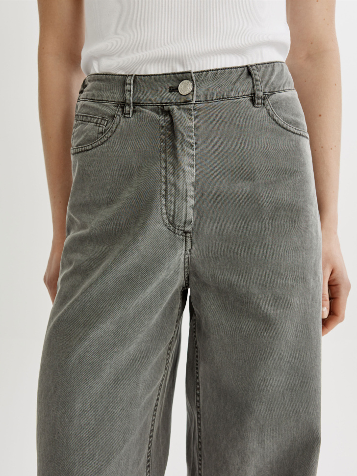 прямые брюки со стиркой из мягкого тенселя и хлопка из хлопка спереди