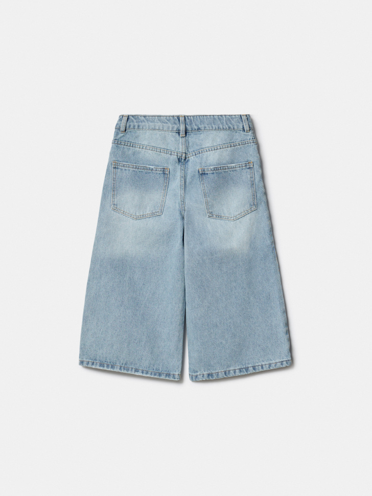 удлиненные джинсовые шорты с декоративными швами для девочек по цене 2599 руб вид справа