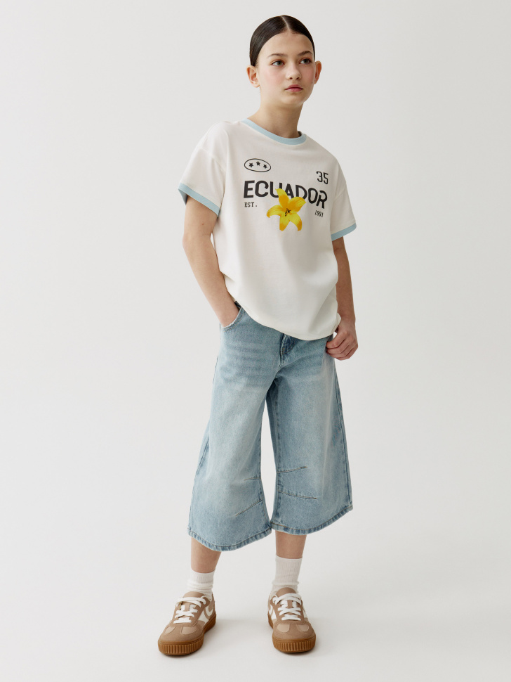 

Удлиненные джинсовые шорты с декоративными швами для девочек, SL6805051407