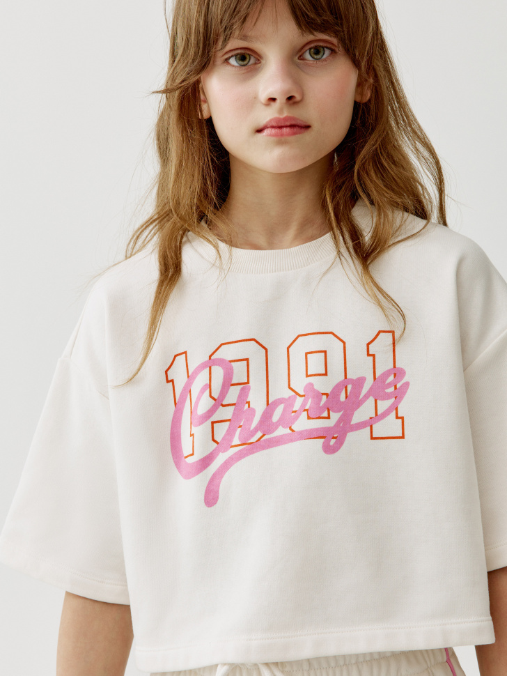 укороченная футболка из футера для девочек 4610517969323 фотография