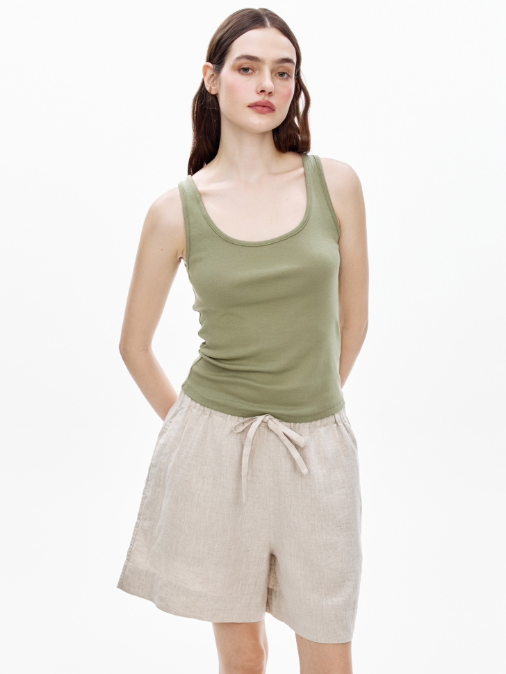 Топ Sela приталенный в рубчик, зеленый, арт. 52485