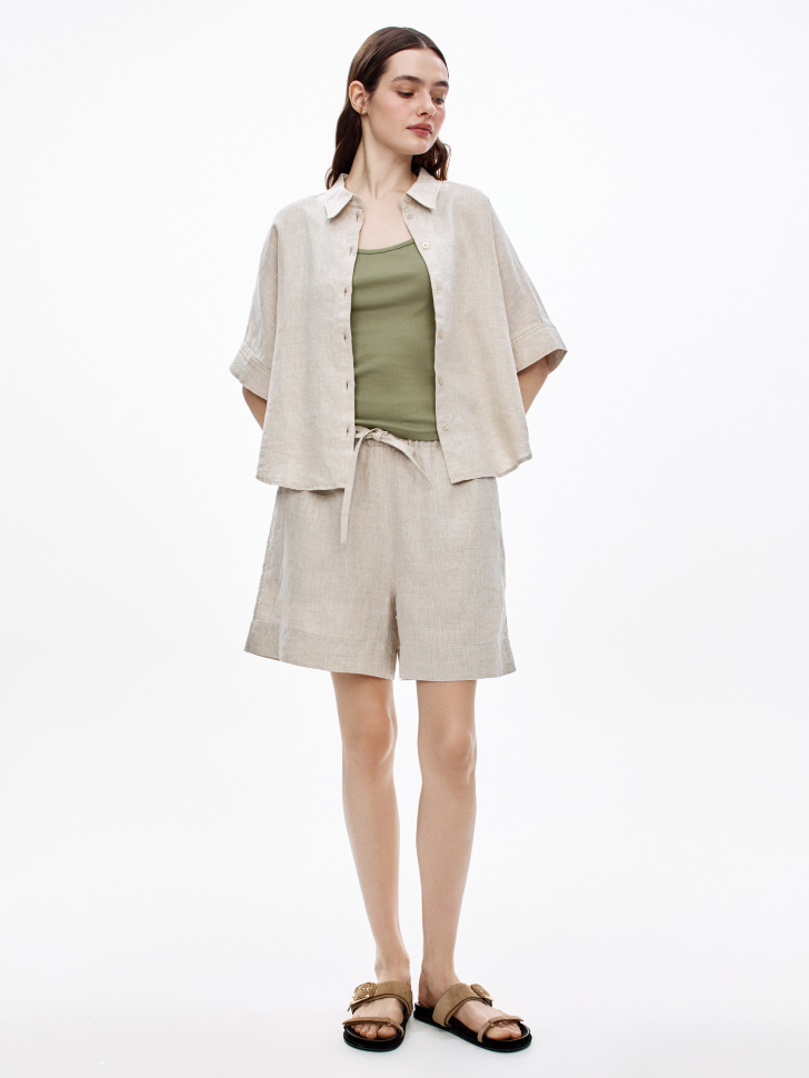 топ приталенный в рубчик из смесового модала от бренда sela вид слева