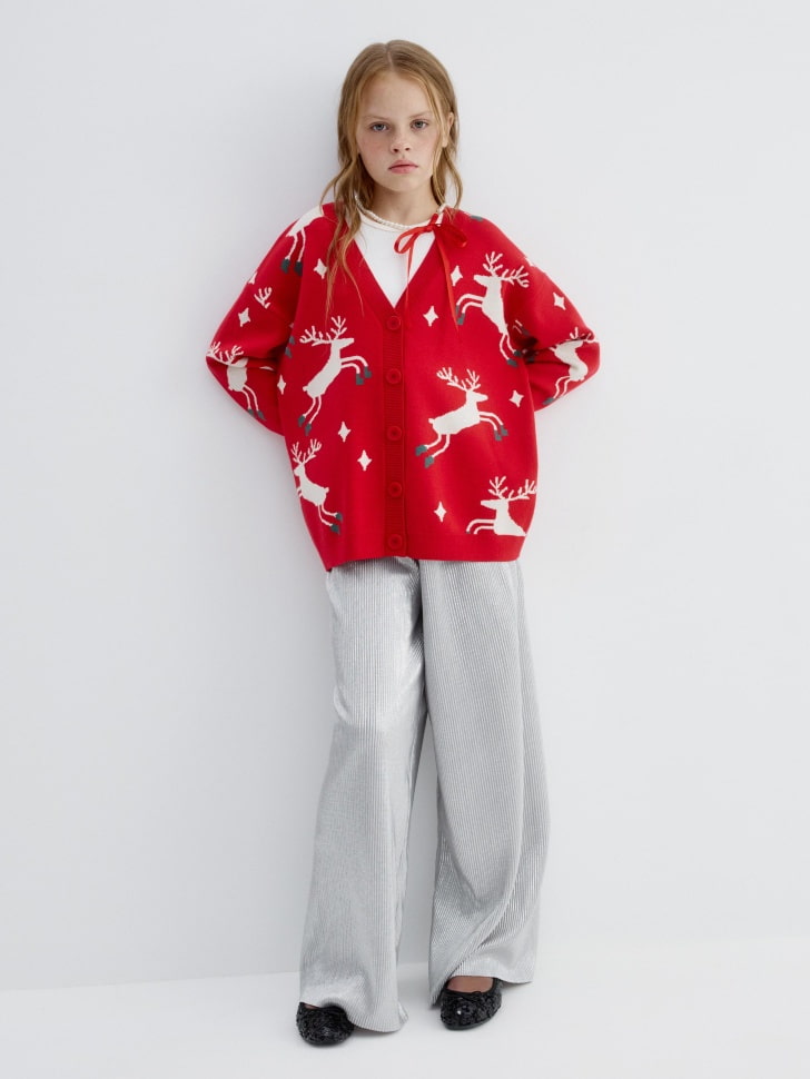 вязаный кардиган с жаккардовым принтом для девочек 4610517140777 по акции