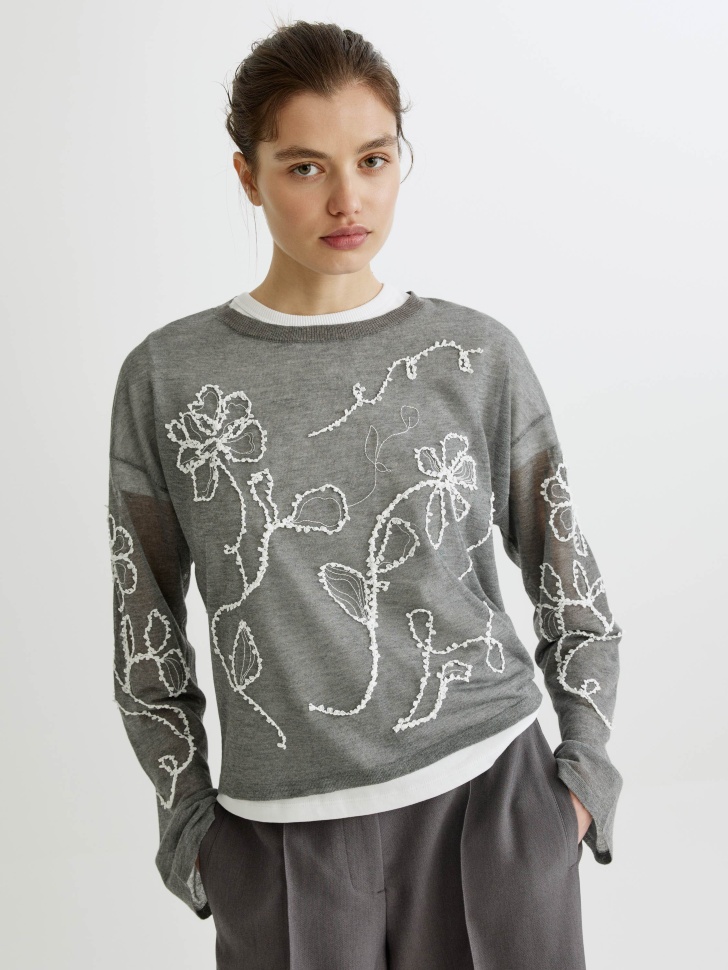 Джемпер Sela укороченный с вышивкой, арт. 36689