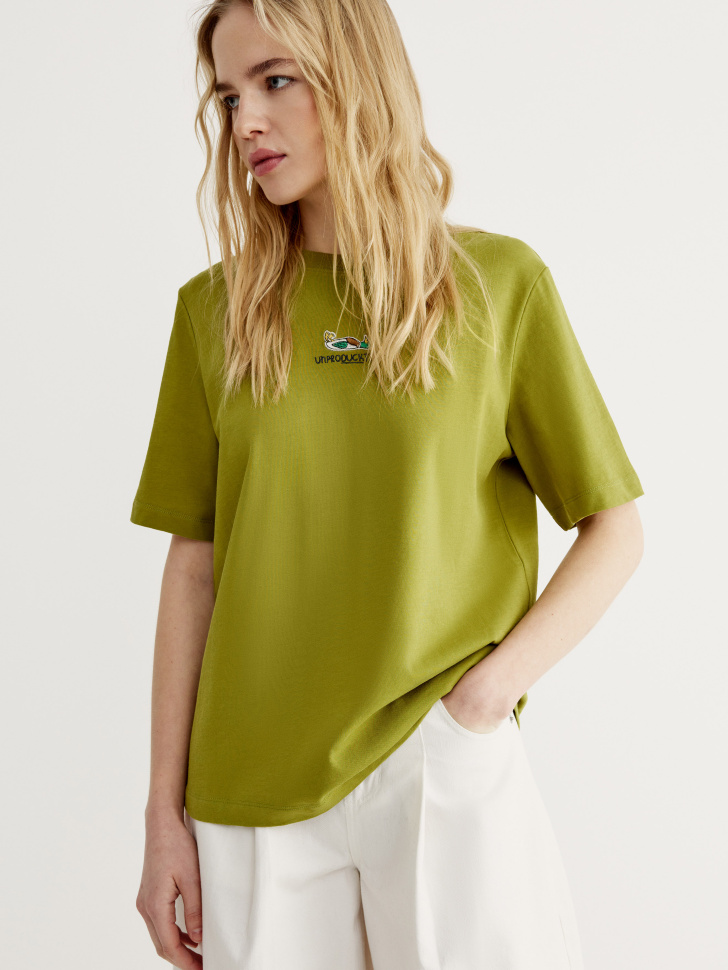 Футболка SELA с вышивкой, зеленый, арт. 42839