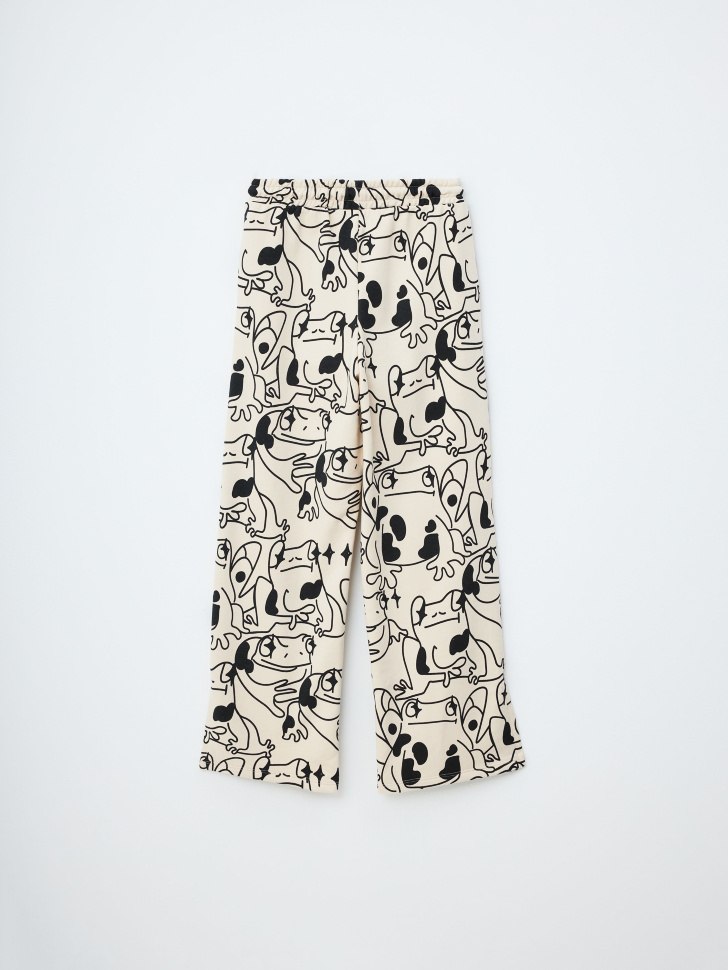 Широкие трикотажные брюки с принтом для девочек - фото 4