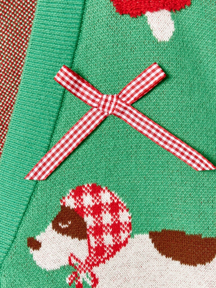 кардиган оверсайз с принтом для девочек из хлопка спереди