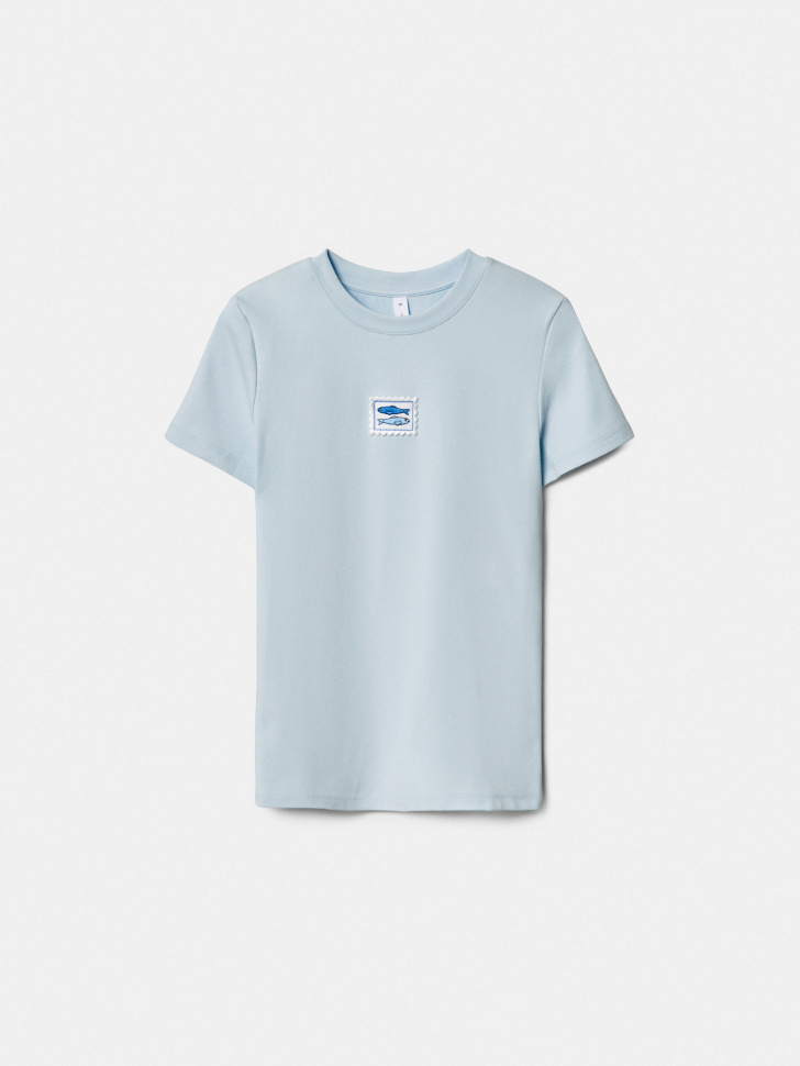 Футболка SELA приталенная с патчем, голубой, арт. 50483