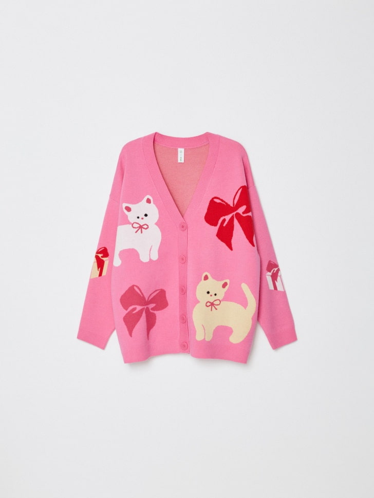 вязаный кардиган с жаккардовым принтом для девочек 4610517140869 фотография