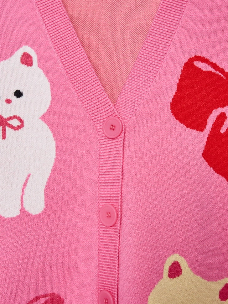 вязаный кардиган с жаккардовым принтом для девочек 4610517140869 в интернет магазине