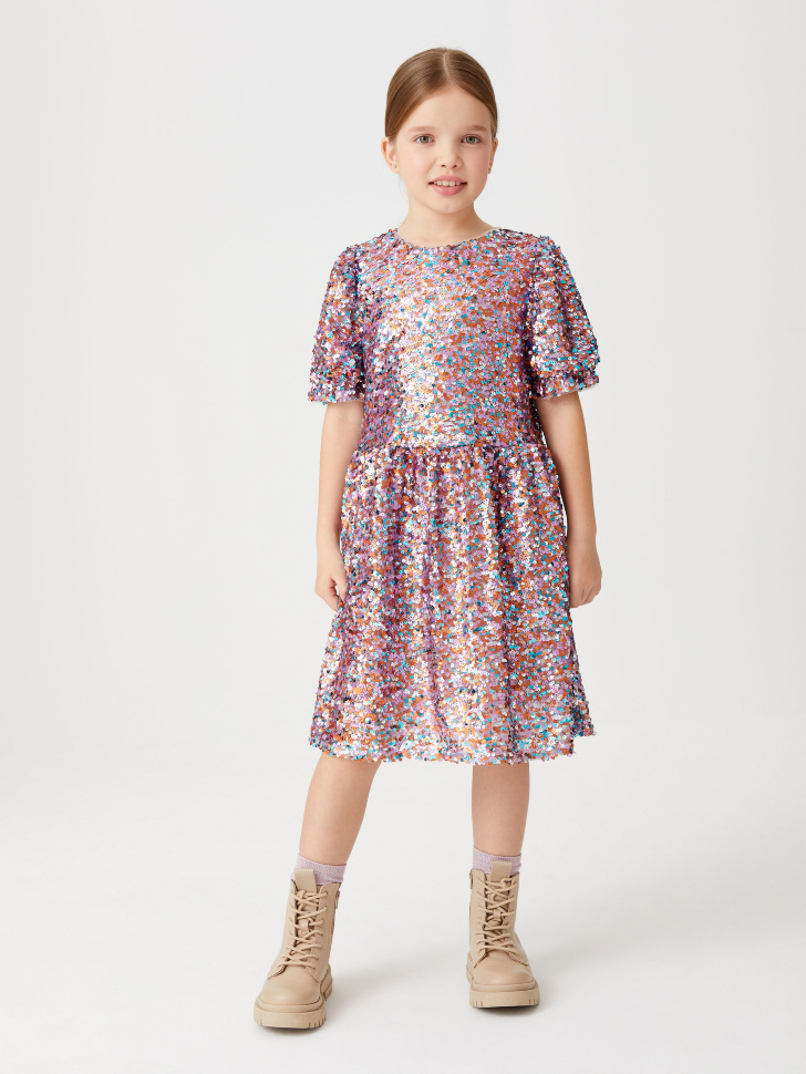 Платье с пайетками для девочек (принт, 146/ 11-12 YEARS) от Sela