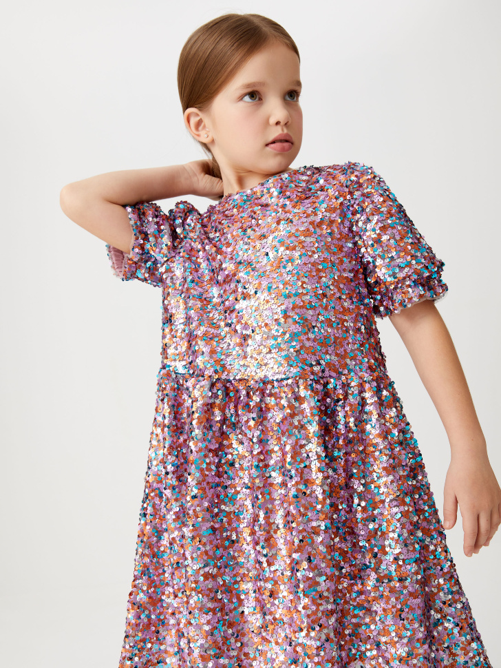 Платье с пайетками для девочек (принт, 146/ 11-12 YEARS) от Sela