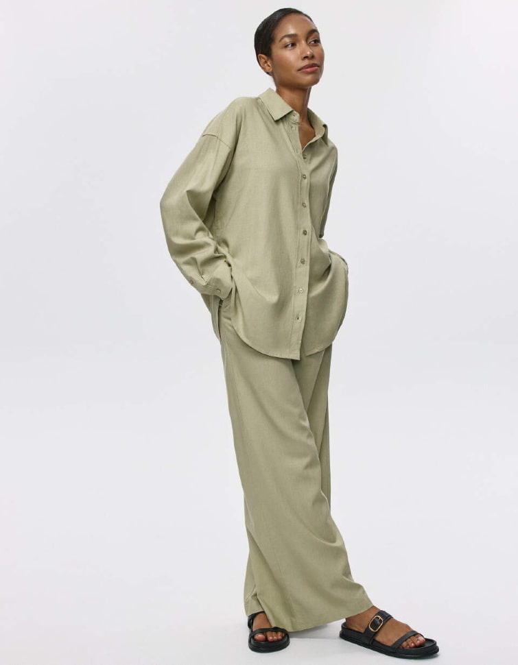 Брюки SELA широкие из вискозы и льна, хаки, арт. 34020