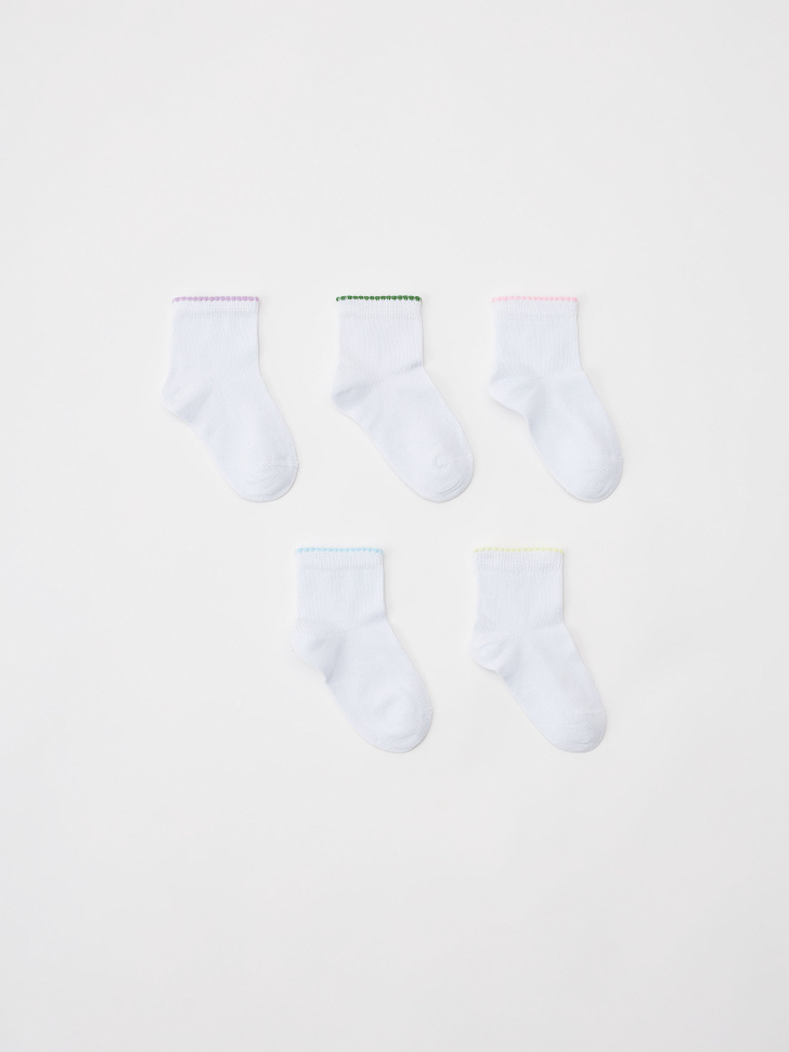 Набор из 5 пар белых носков для девочек (принт, 18-20)