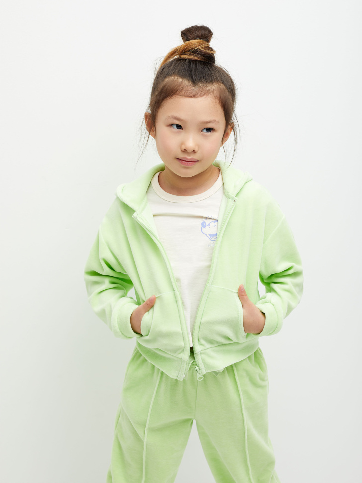Велюровая толстовка для девочек (зеленый, 116) sela 4680129602543 - фото 1