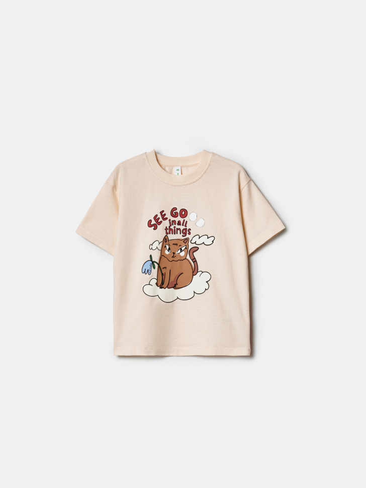 Футболка Sela для девочек с принтом, бежевый, арт. 43352