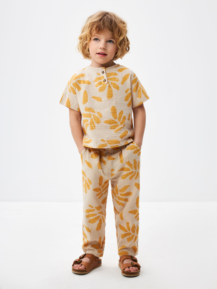 Комбинированные брюки из муслина детские (желтый, 104)