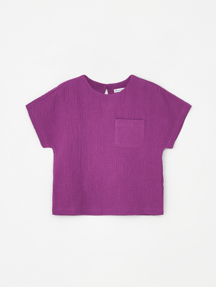 Футболка с карманом детская (фиолетовый, 104)