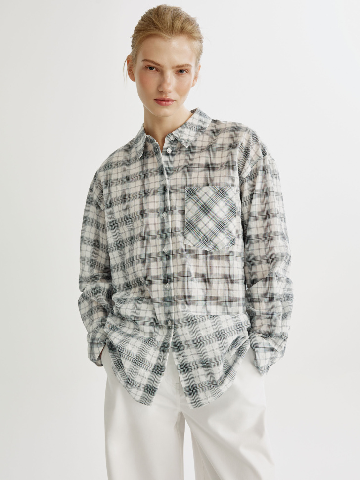 рубашка оверсайз в клетку из жатой ткани 4610517642479 фотография