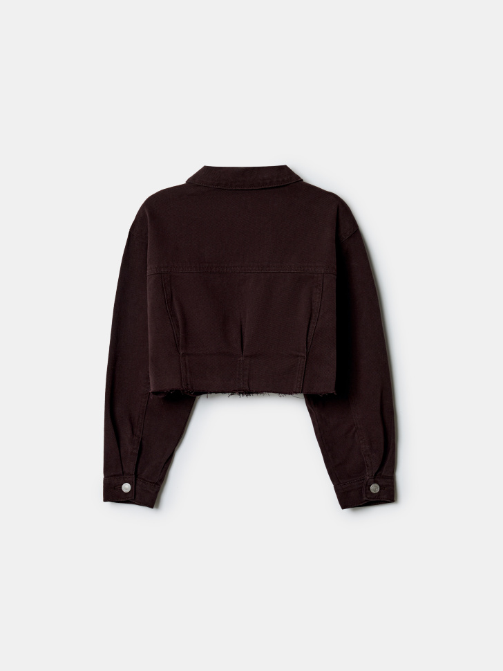 укороченная джинсовая куртка для девочек из хлопка спереди