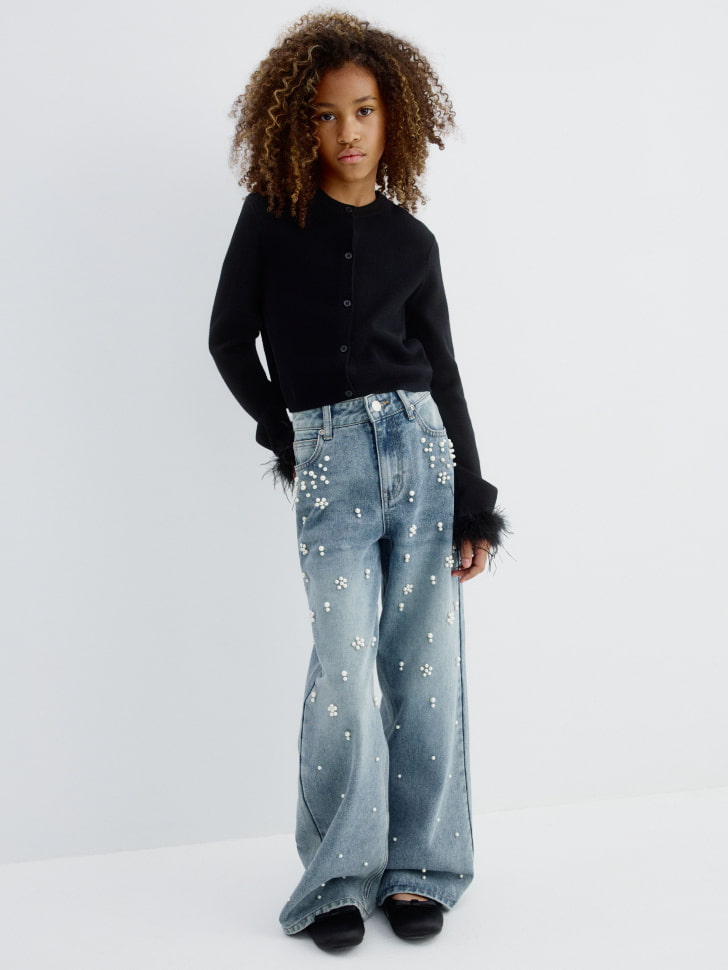 вязаный кардиган с перьями для девочек 4610517110022 по акции