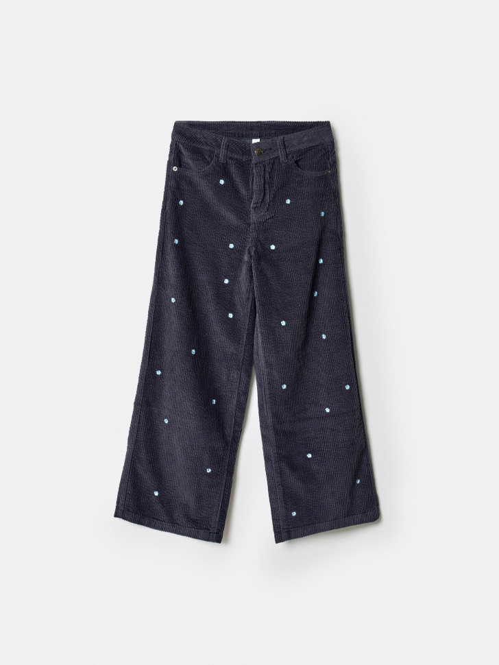 Вельветовые брюки Sela с вышивкой, синий, арт. 40777