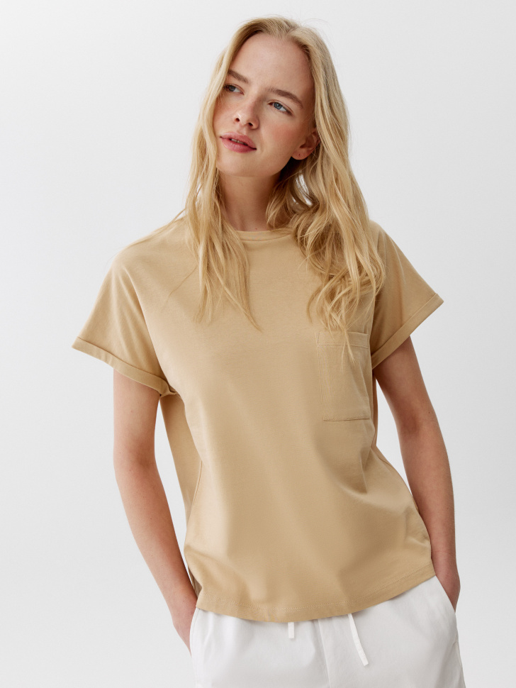 Футболка оверсайз с карманом Sela, бежевый, арт. 52242