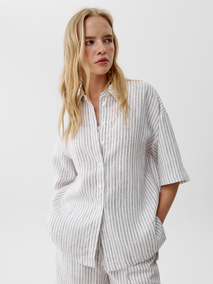 Льняная рубашка SELA с коротким рукавом, разноцветный, арт. 52221