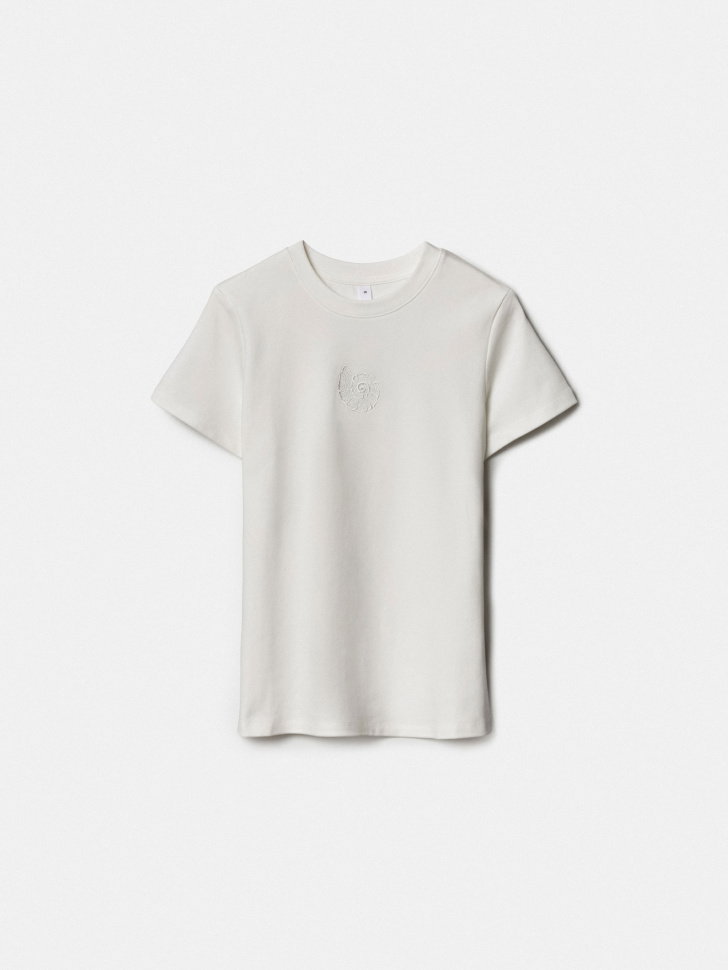 Футболка Sela приталенная с вышивкой, белый, арт. 50447