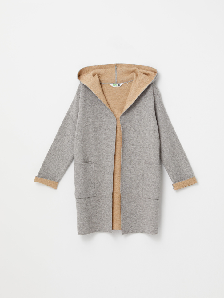Вязаное пальто с капюшоном для девочек (серый, 152/ 12-13 YEARS) от Sela