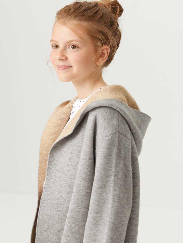 Вязаное пальто с капюшоном для девочек (серый, 152/ 12-13 YEARS) sela 4640078766390 - фото 5