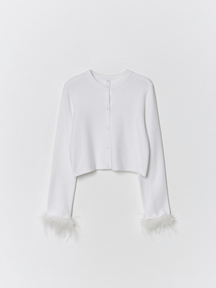 вязаный кардиган с перьями для девочек 4610517109965 с промокодом