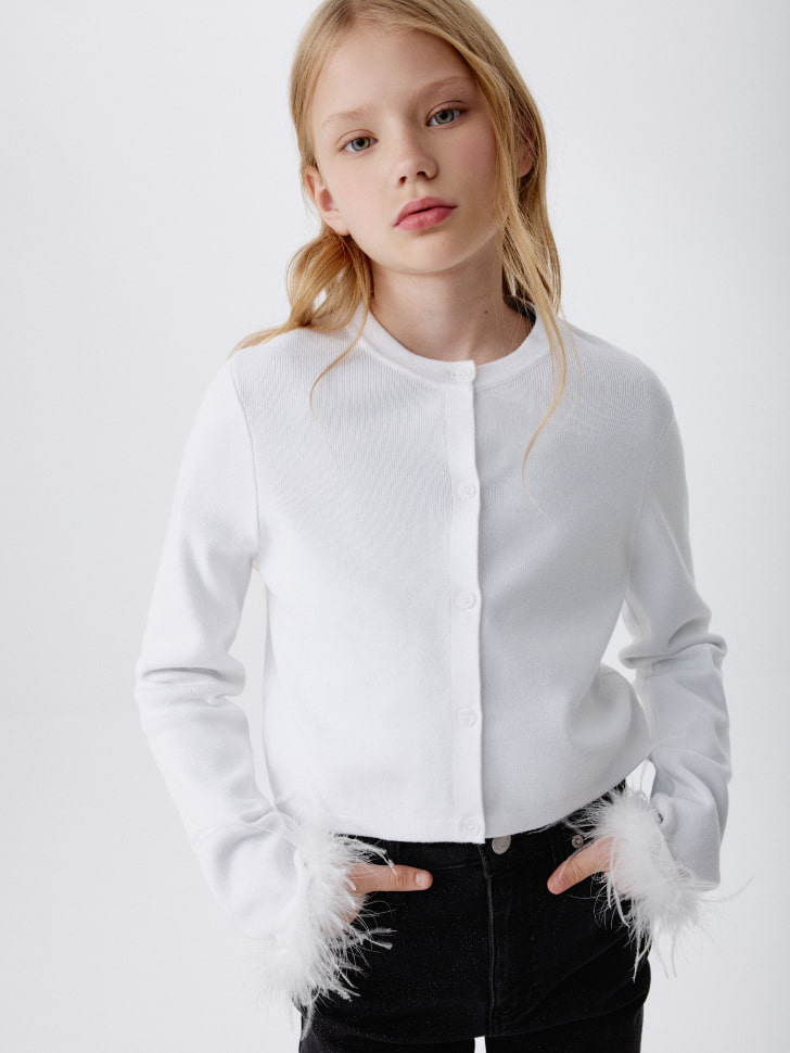 

Вязаный кардиган с перьями для девочек, SL5811050607