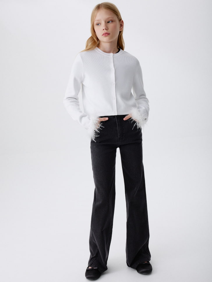 вязаный кардиган с перьями для девочек 4610517109965 по акции