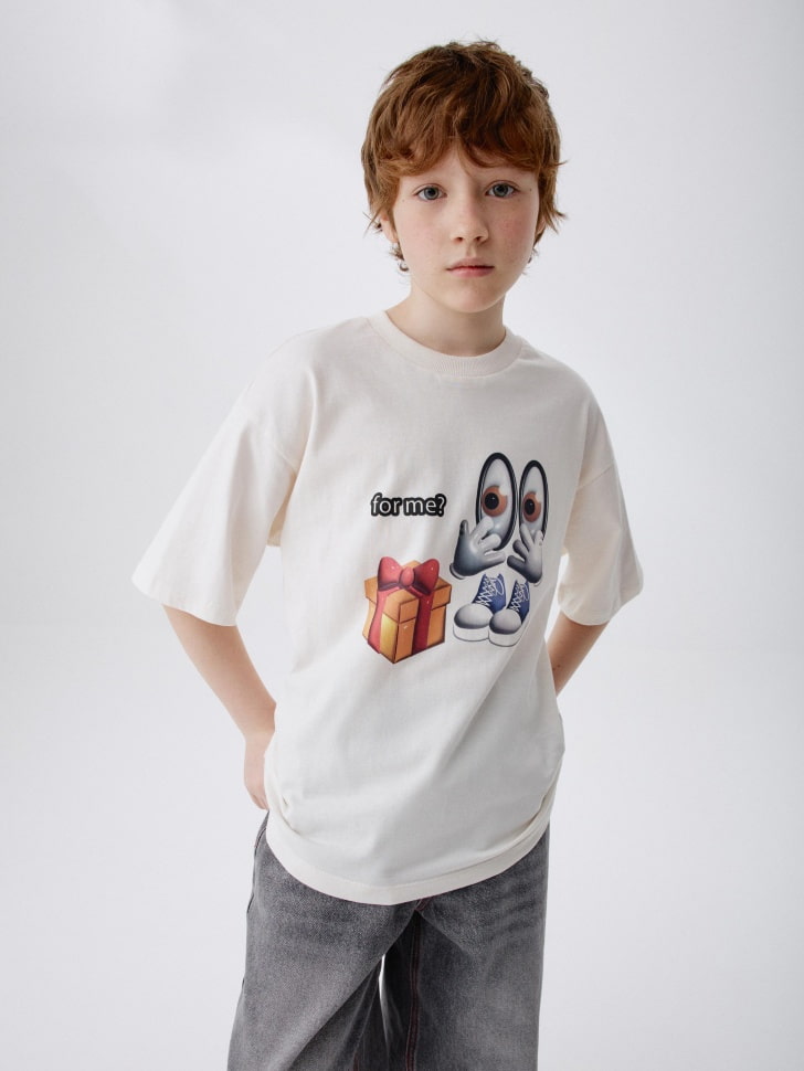 

Футболка оверсайз с новогодним принтом для мальчиков, SL5811070202