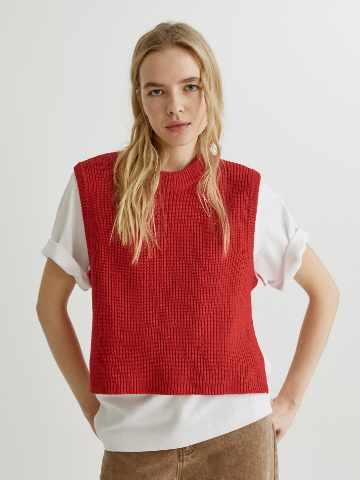 Укороченный вязаный жилет Sela, красный, арт. 34543