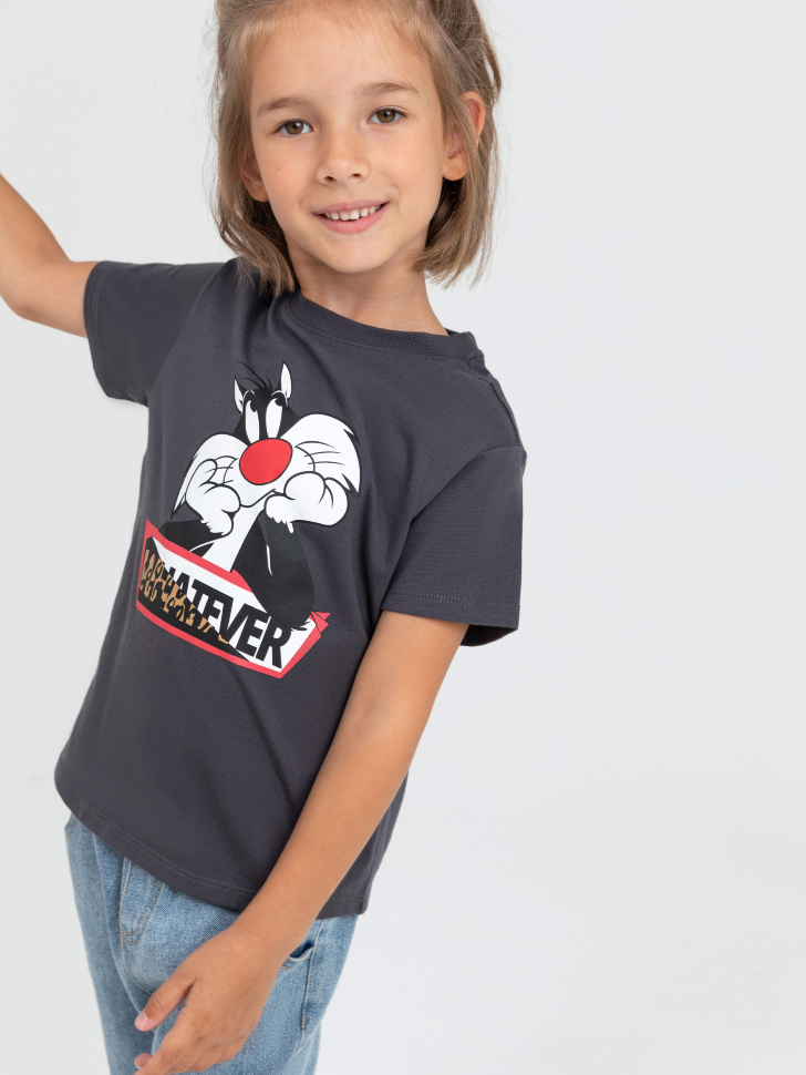 

Футболка для девочек с принтом Looney Tunes, Серый