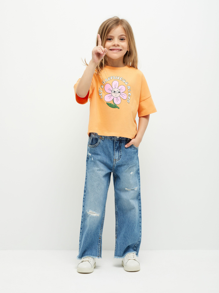 

Рваные широкие джинсы для девочек, Синий