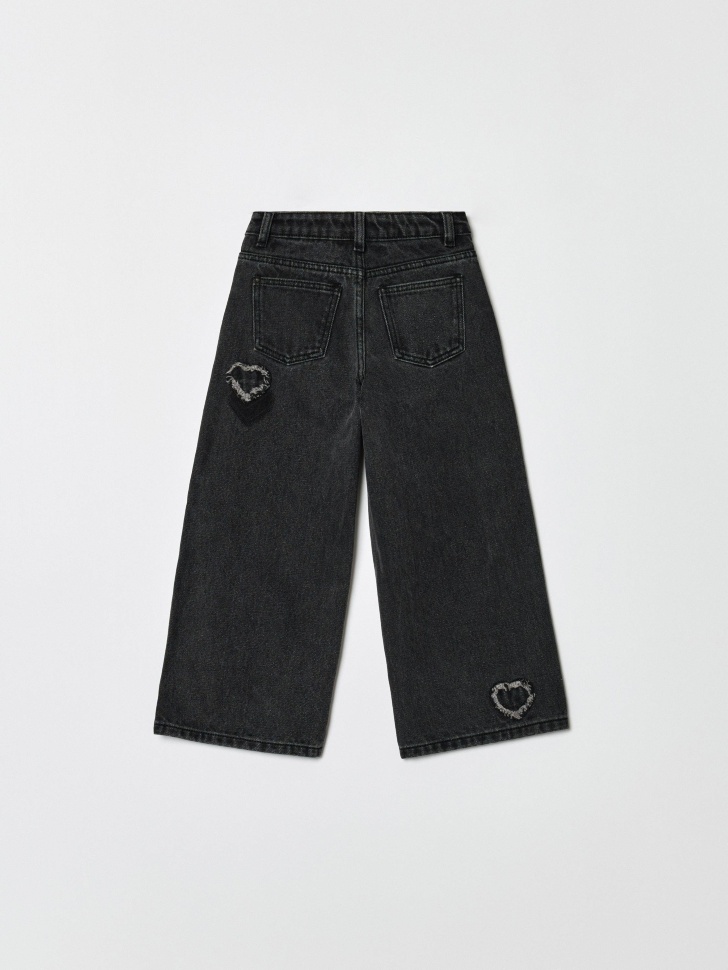 широкие джинсы с аппликацией для девочек от бренда sela вид слева