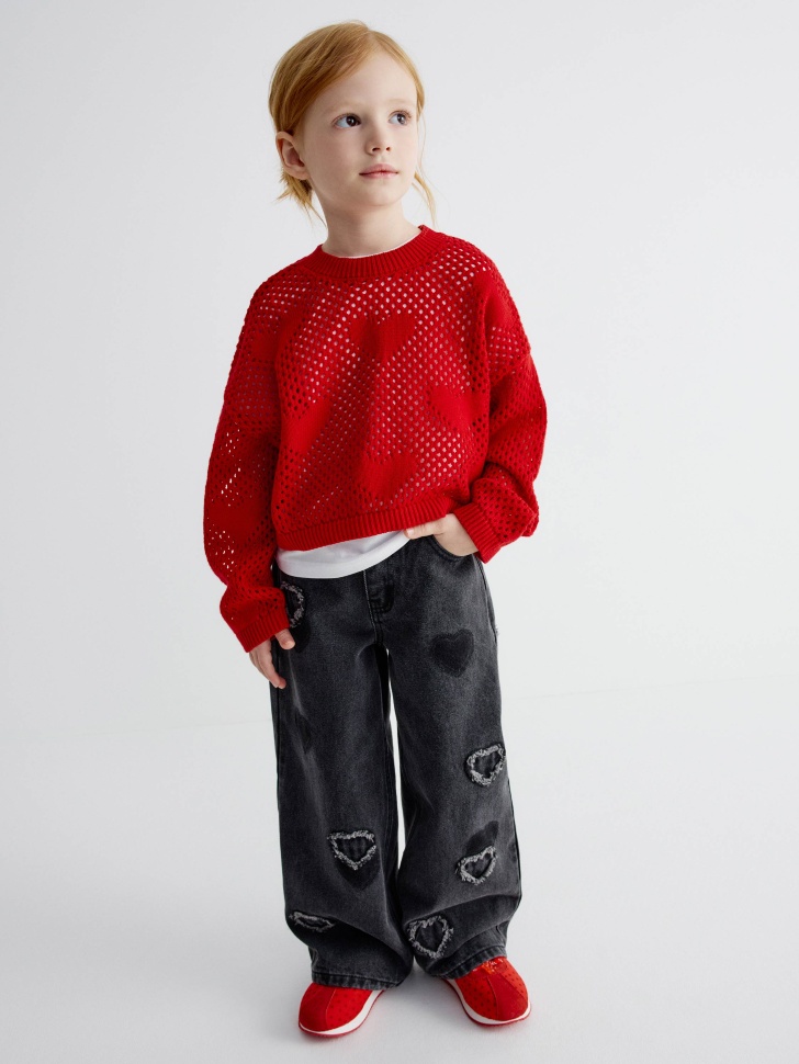 

Широкие джинсы с аппликацией для девочек, SL6802041401