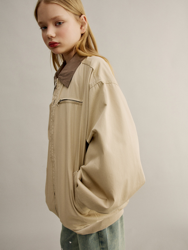 Бомбер SELA оверсайз с воротником для девочек, бежевый, арт. 44971