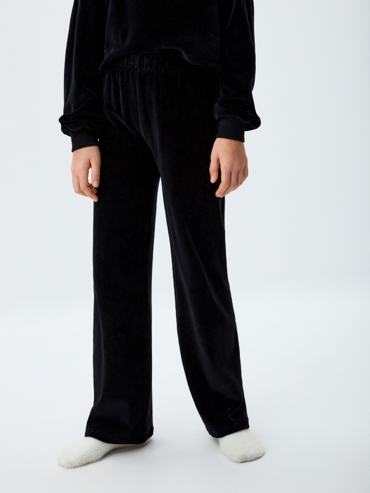 Черная вельветовая пижама со стразами для девочек - фото 3
