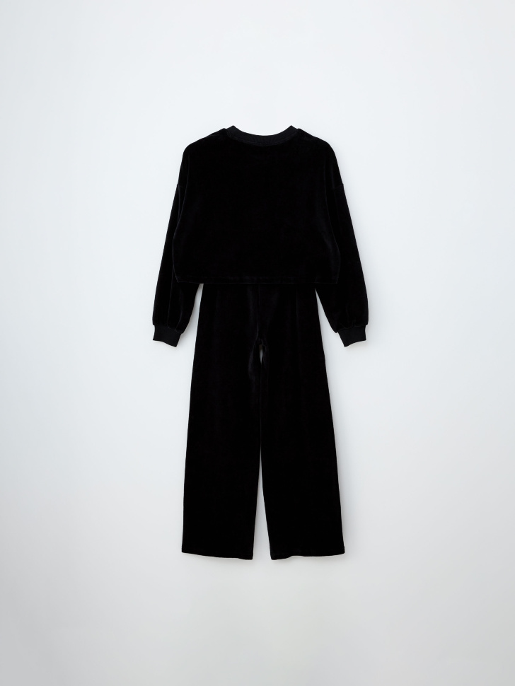 Черная вельветовая пижама со стразами для девочек - фото 6