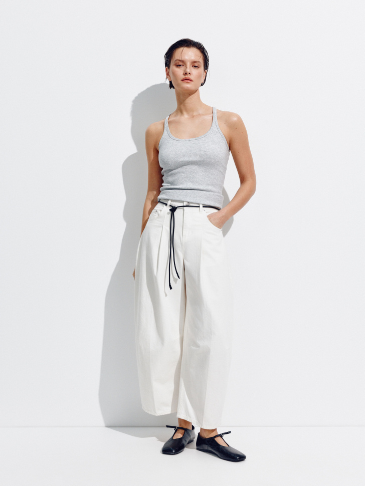 SELA Базовый топ в рубчик на тонких бретелях, серый, арт. 50474