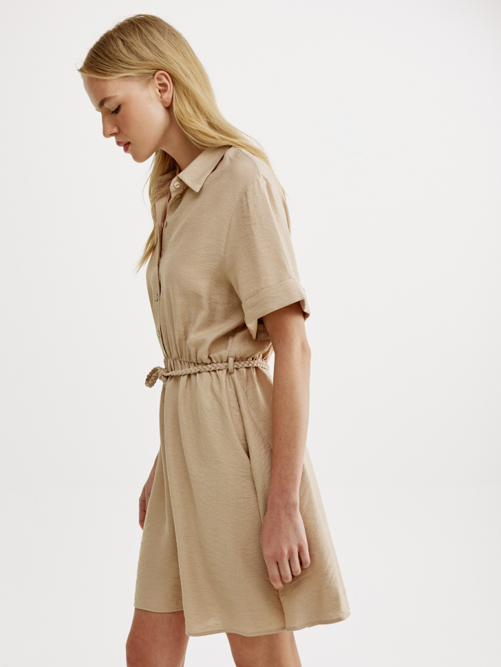платье-рубашка из жатой смесовой вискозы из россии вид сбоку