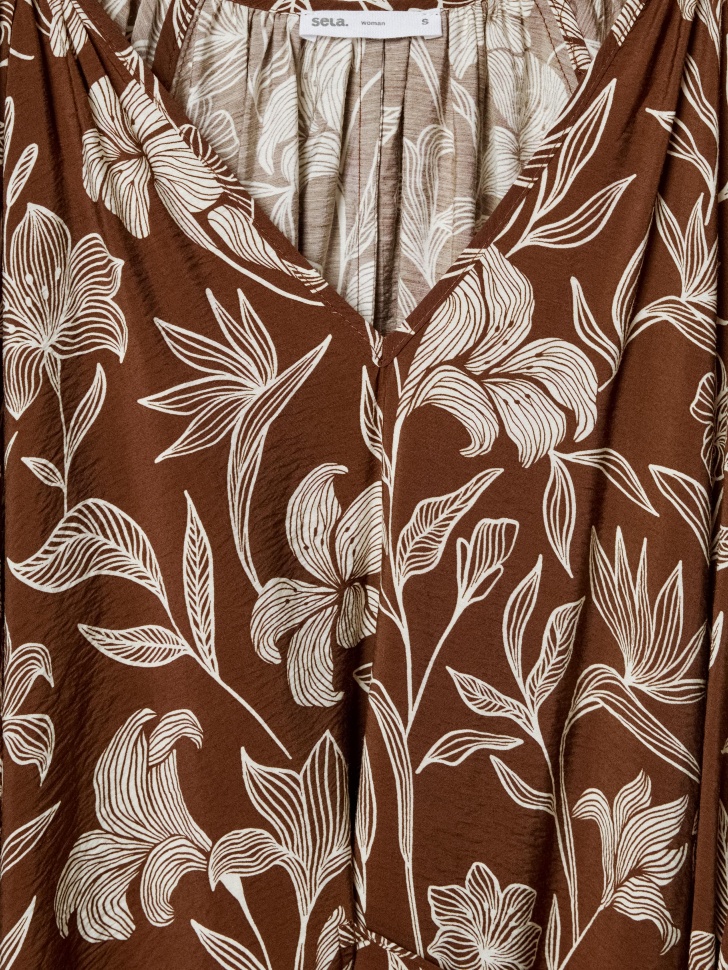 платье миди с объемными рукавами и поясом из вискозы спереди