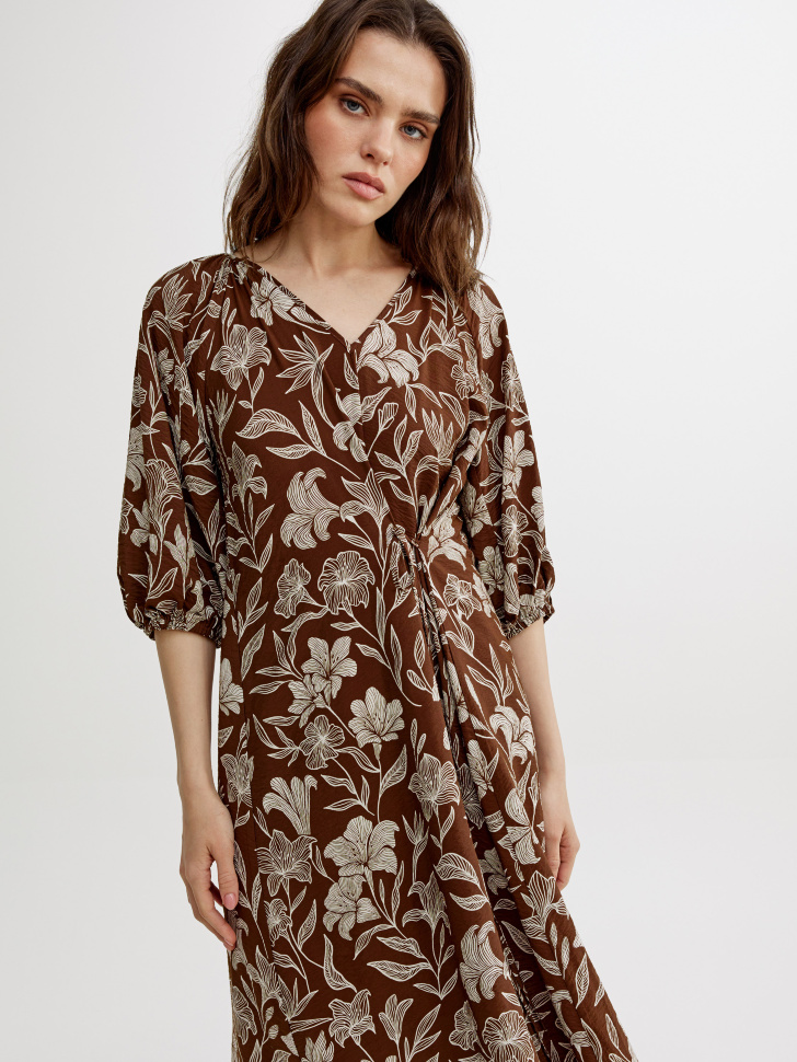 платье миди с объемными рукавами и поясом 4610517747310 фотография