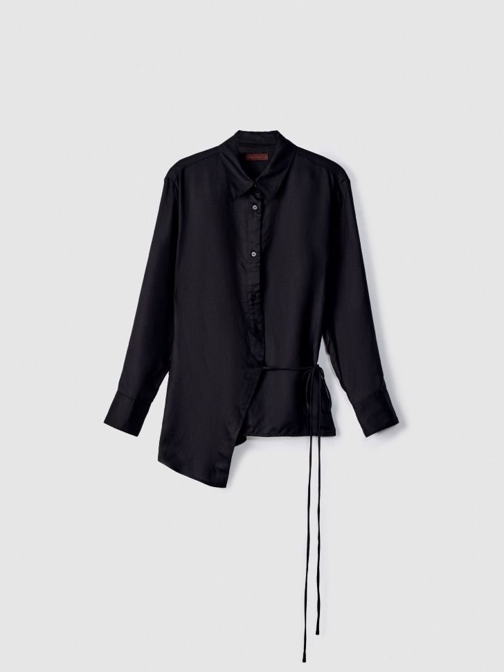 Рубашка Sela с запахом из тенселя и льна, черный, арт. 52668