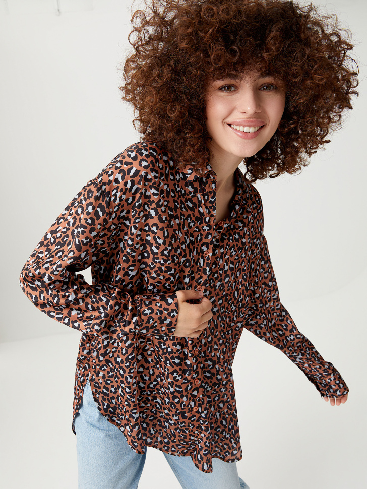 

Сатиновая объемная рубашка, Коричневый