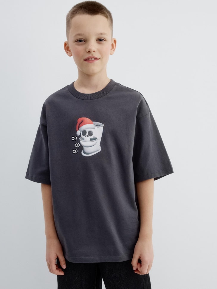 футболка оверсайз с новогодним принтом для мальчиков 4680798761107 фотография